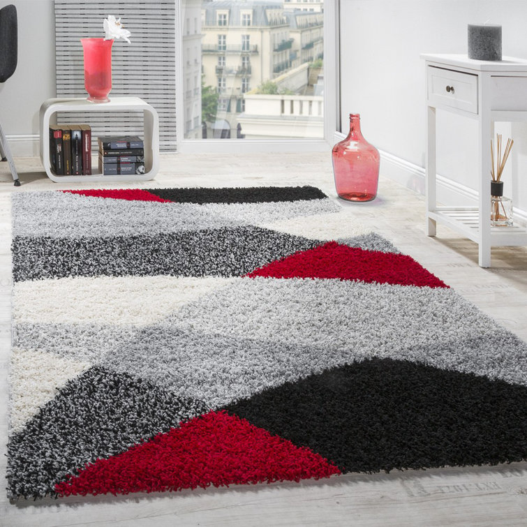 Zipcode Design Averi Shaggy Grey/Red/Black Rug & Reviews Wayfair.co.uk
